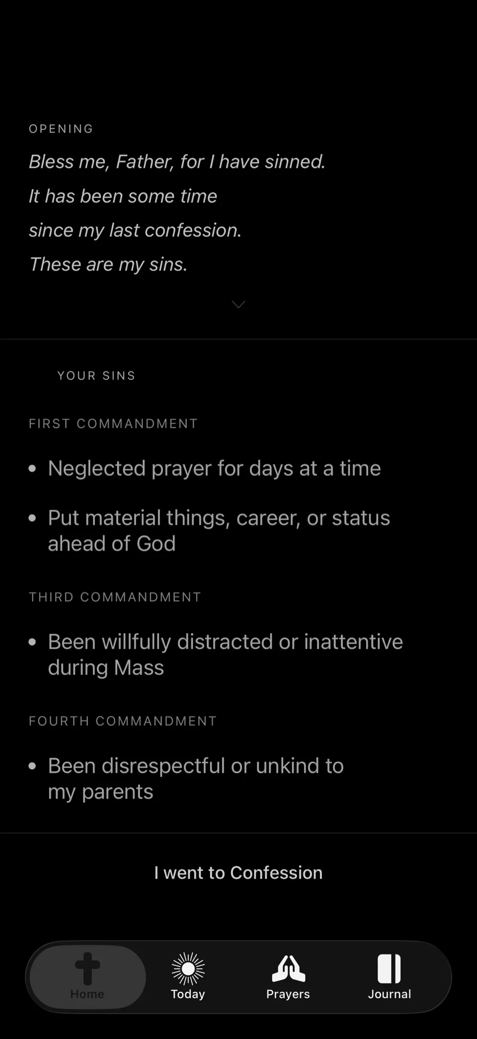 In-Confession mode: a dark, quiet script of your confession