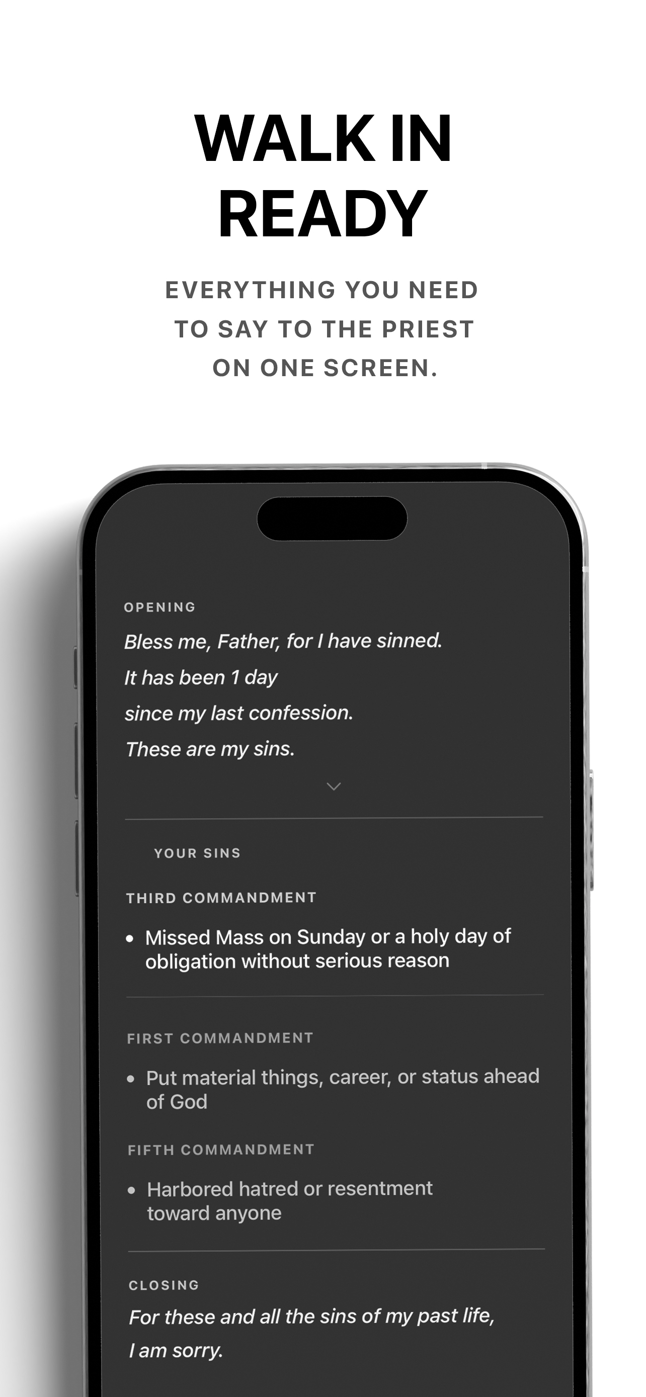 Walk in ready — in-confession mode